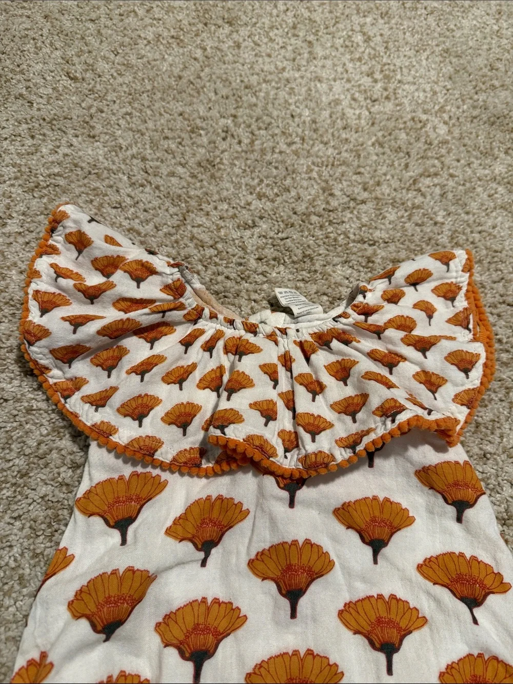 kate quinn White and Orange Floral Ruffle One-Piece